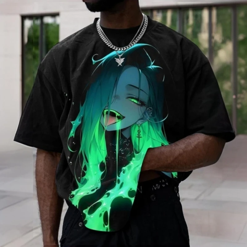 

2024 Men's T-Shirt 3d Animation Character Print Short Sleeve Tee For Men Fashion Street Man Clothing Loose Oversized T-Shirt Top