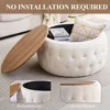 Round Storage Ottoman with Wooden Lid, Tufted Teddy Fabric Circle Ottoman Footrest Stool Bench Coffee Table for Living Room 3
