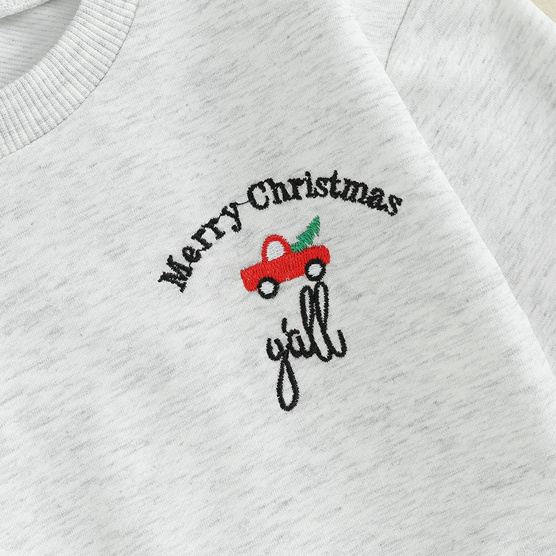 Toddler Boys Christmas Outfits Letter Truck Pattern Long Sleeve Sweatshirts and Solid Color Long Pants 2Pcs Clothes Set