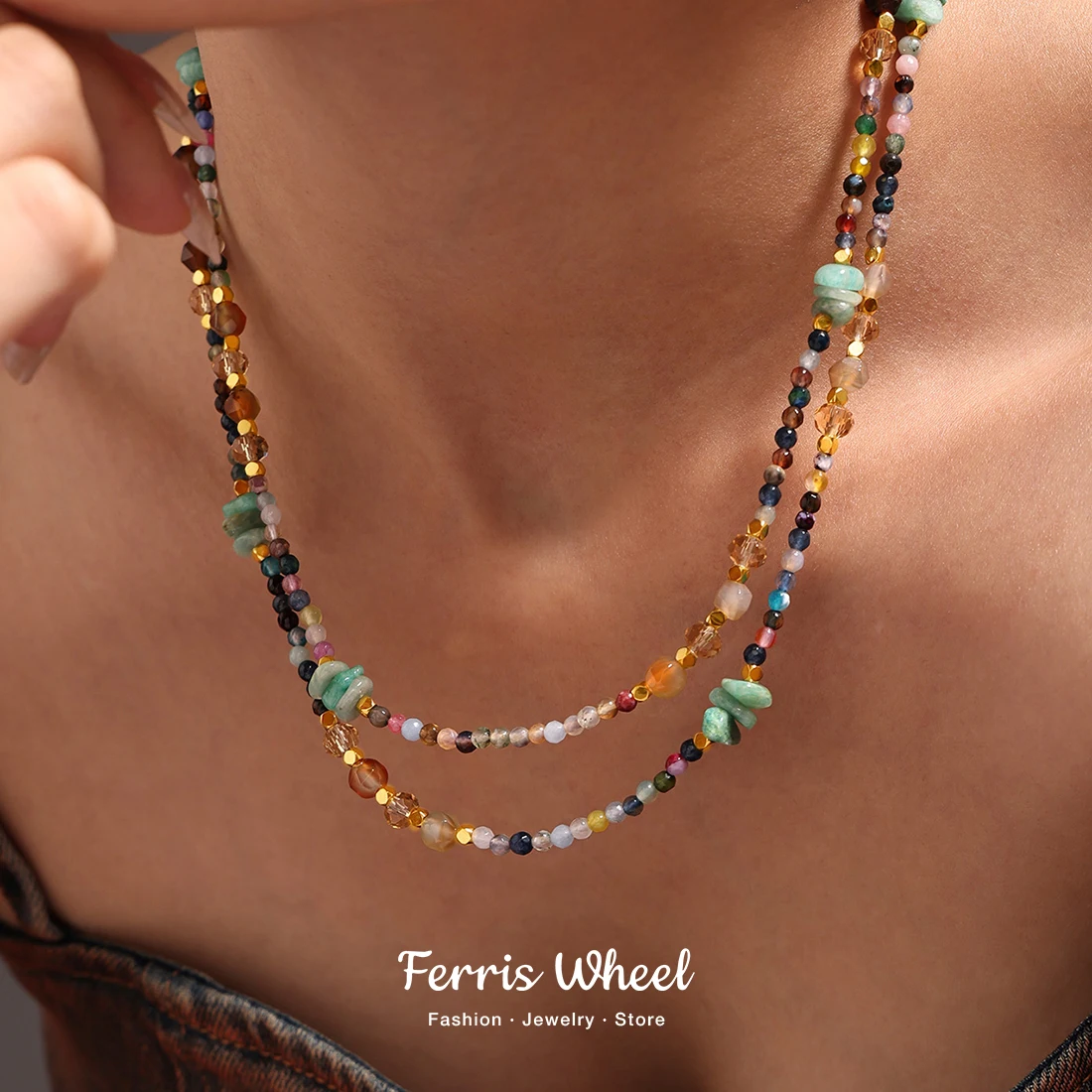 Frauen Halskette Unregelmäßige Kristall Natur Steine Edelstahl Bunte Kette Mode Charme Täglichen Schmuck Großhandel