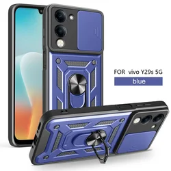 Heavy Duty Rugged Armor Case with Ring Holder and Lens Protector for Vivo Y19 (Blue)