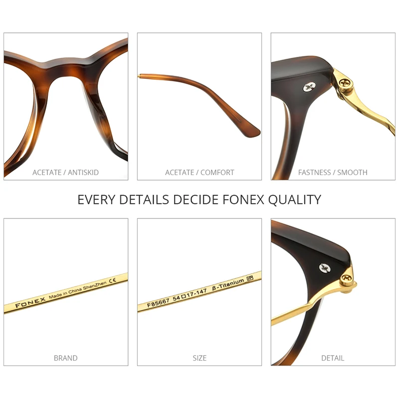 FONEX Acetate Titanium Glasses Frame Men Retro Vintage Round Eyeglasses Women Japanese Spectacles Ultralight Eyewear 85667 eyeglasses frames eyewear frames women glasses fashion eyeglasses