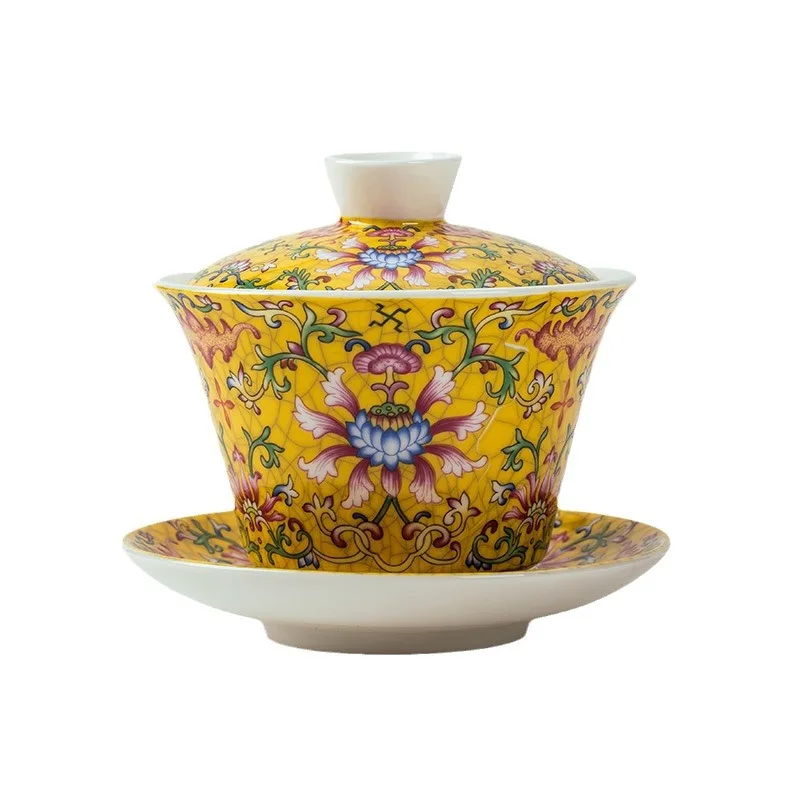Palace Style Ceramic Gaiwan Enamel Colour with Cover Teacup Light Luxury Chinese Beauty Tea Infuser Home Tea Set Accessories