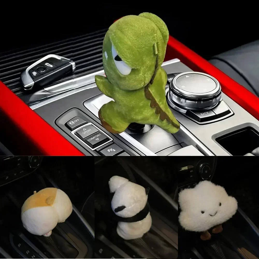 Cute Cartoon Car Handbrake Grip Covers Gear Shift Knob Cover Handle Plush Sleeve Winter Soft Warm Hand Brake Dino Corgi Ass