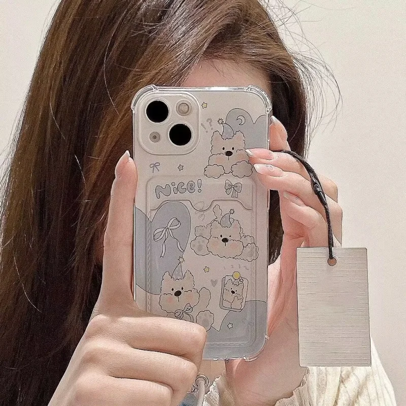 Adorable Pet-Themed Soft Clear Phone Case with Photo Card Wallet Cover
