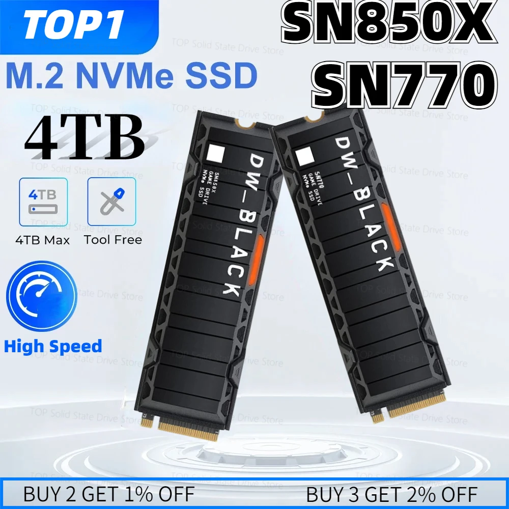 

_BLACK SN850X NVMe SSD PCIe Gen4 M.2 2280 1TB 2TB Solid State Drive Game Drive Sony Version For PS5 Consoles Laptop/Desktop/mac