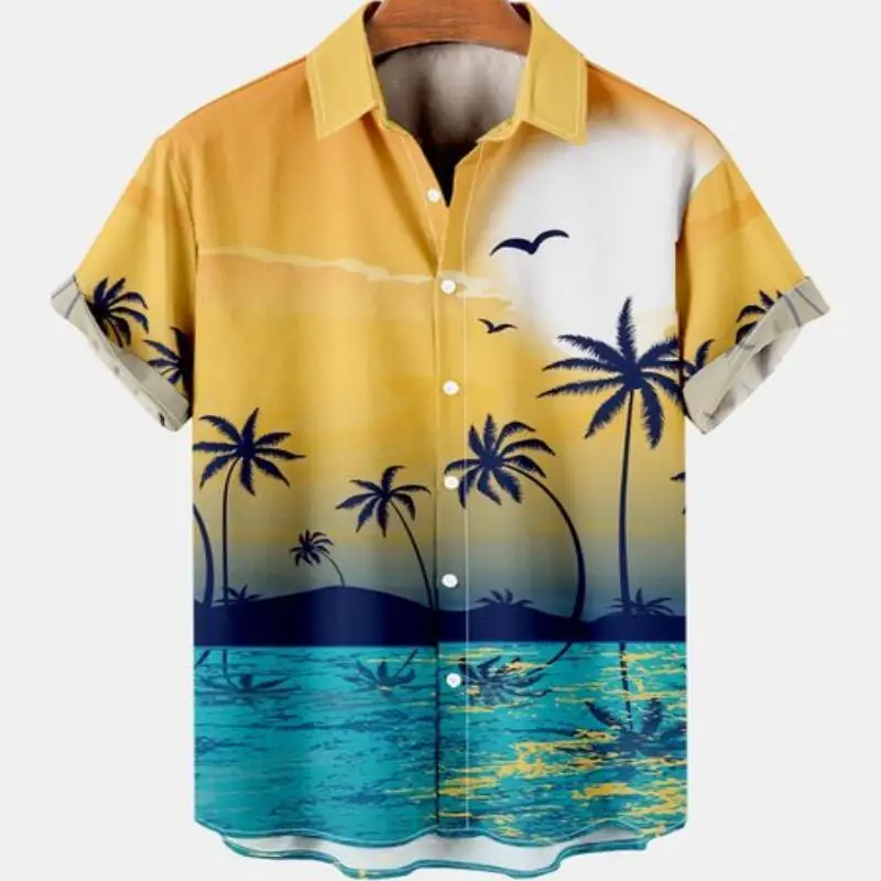 

Summer Short Sleeve Oversized Hawaiian Shirt For Men Dazn Beach Landscape Island Vacation Floral Luxury Vintage Fashion Clothing