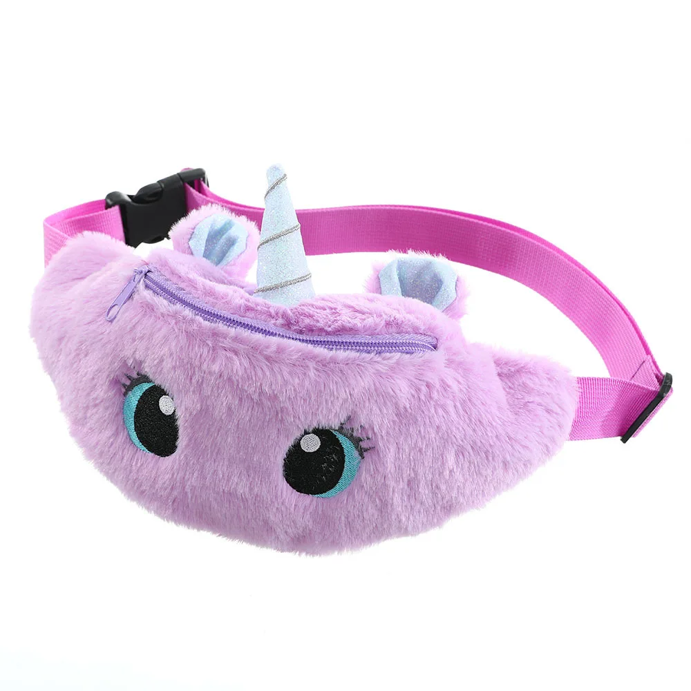 Cute Unicorn Female Waist Bag Kids Fanny Pack Cartoon Plush Women Belt Bag Fashion Travel Phone Pouch Chest Chest Bags Waist Packs