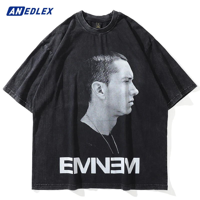 

Distressed Washed Tshirt Hip Hop Rapper Portrait Graphic Print T-Shirt Men Streetwear Harajuku Casual Top Summer Vintage T-Shirt