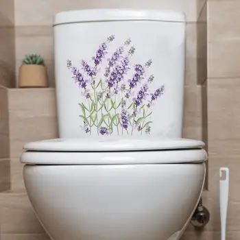 Waterproof Toilet Sticker Purple Flower Toilet Lid Decoration Decal Removable Waterproof Pvc Wall Art for Room Bathroom Lavender 4