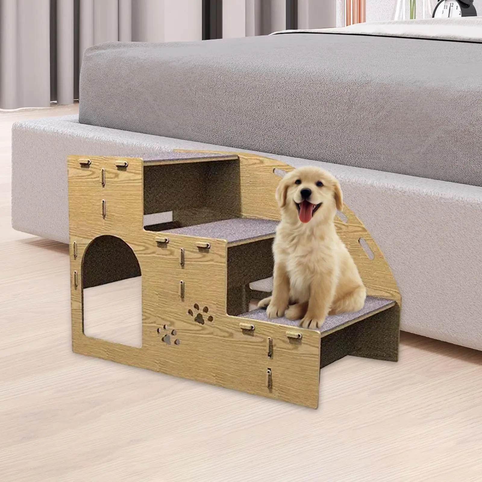 Pet Stairs Dog Ramp 3 Steps Ladder Portable 20x12.6x14inch Multipurpose Durable Accessories with Carpeted Treads for Older Dogs