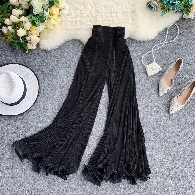 Elegant Trouser Casual Bottoms Pop Women High Waist Loose Fashion Pleated Pants 2022 Summer New Wide-leg Pants Female Streetwear