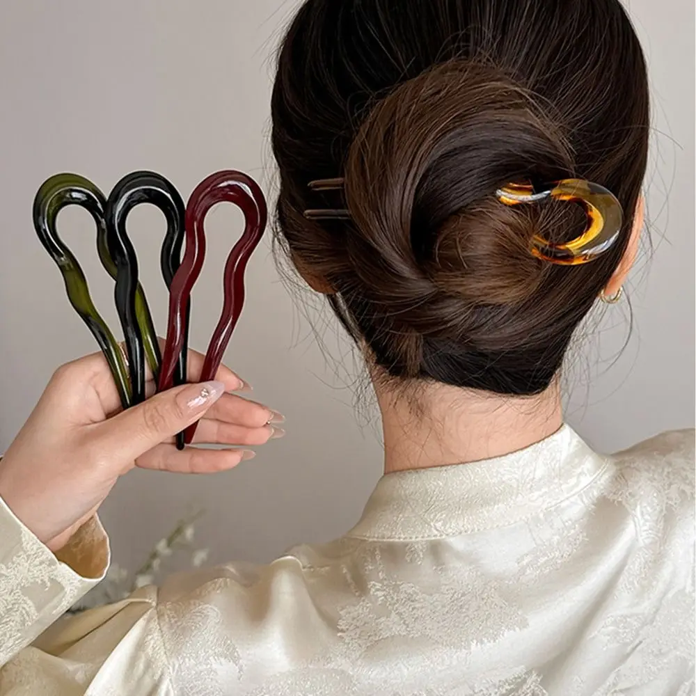Mode U-förmige Haar gabel geometrisches Design Schildpatt Haarnadel Kopf bedeckung Acetat Haars tyling Werkzeuge Frauen Mädchen – Detail 1