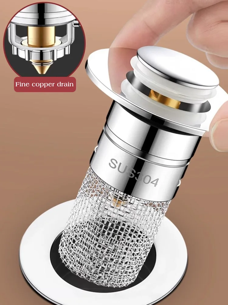 Press Bounce Basin Pop-up Drain Filter Bathroom Sink Plug Stopper Wash Basin Hair Sink Strainer Kitchen Bathtub Stopper