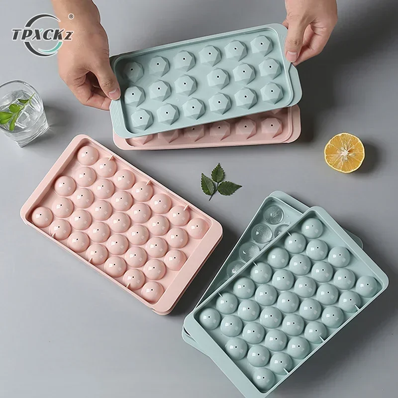 3D Round Ice Cube Tray With Lid Plastic Diamond Spherical Style Ice Mold DIY Mould Ice Ball Maker Kitchen Tools ice cube mold
