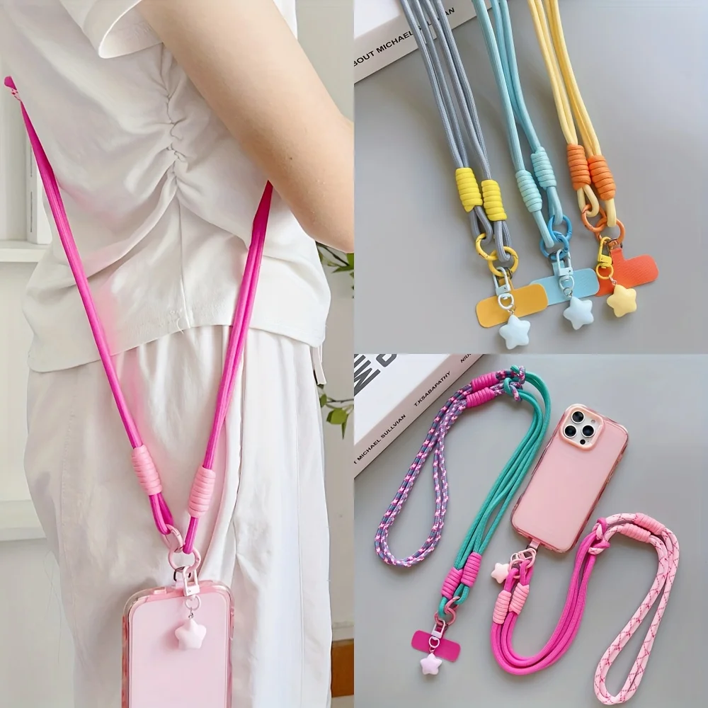 Two-Tone Crossbody Phone Lanyard with Star Charm - Anti-Theft Color-Block Accessory