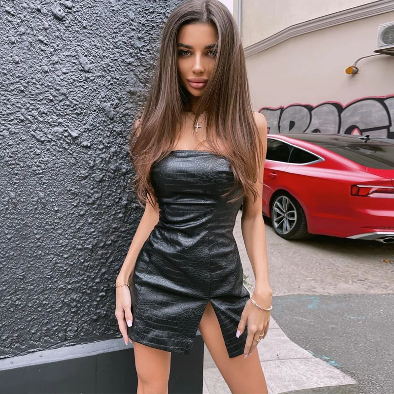 

BKLD 2024 Summer New Fashion Off The Shoulder Strapless Dress Sexy Split Clothes For Women Tube Dress Black Night Club Outfits