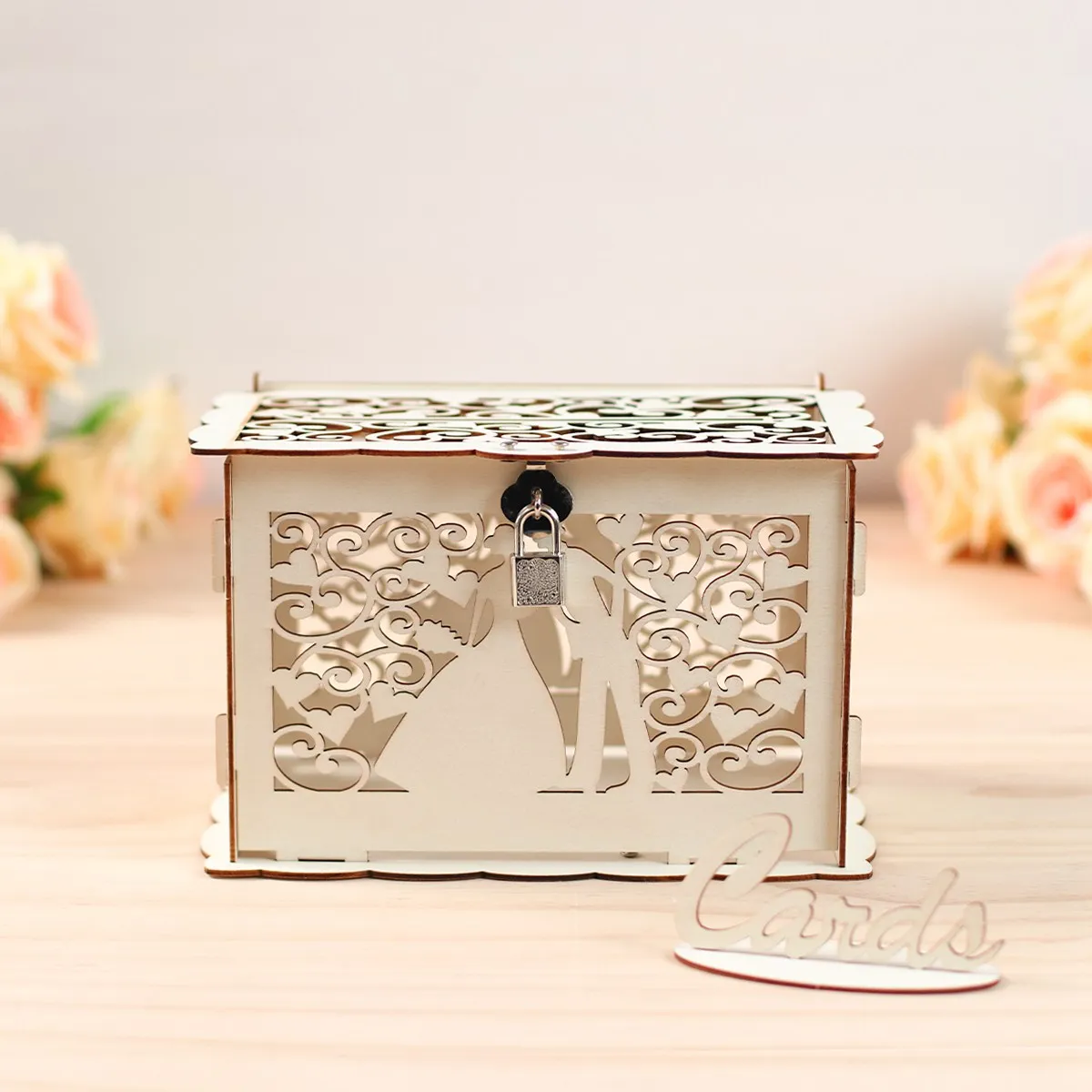 Wooden Gift Card Boxes Wedding Gift Card Box Money Box with Lock DIY Wedding Decoration Party Supplies