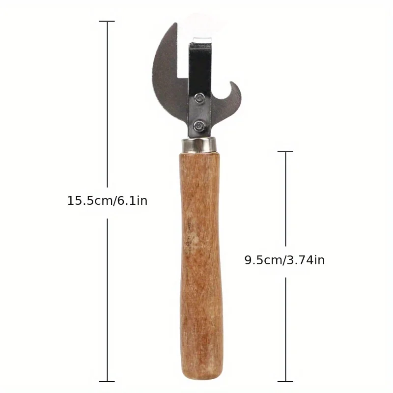 Manual Can Opener with Wooden Handle for Kitchen and Restaurants