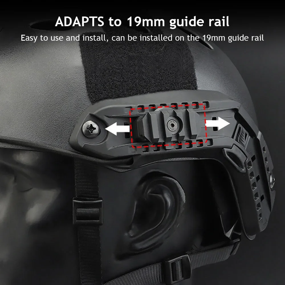 2Pcs Adjustable 360 Degrees Tactical Helmet ARC Side Rail Adapter Hunting Shooting Rotatable Straight Guide 19mm Guide Rail