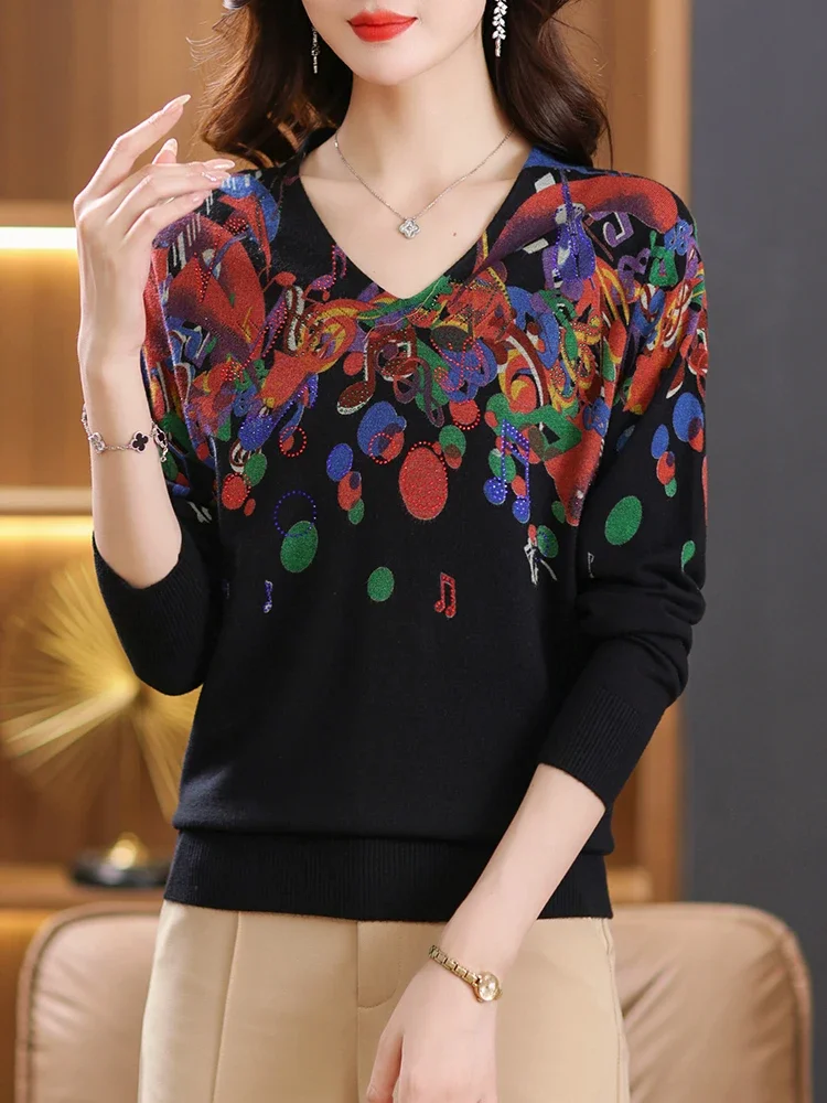 

Floral Print Women's Sweaters Spring Autumn Korean Fashion Pullovers Long Sleeve Top Blusas Femme V Neck Knitwears Sweater