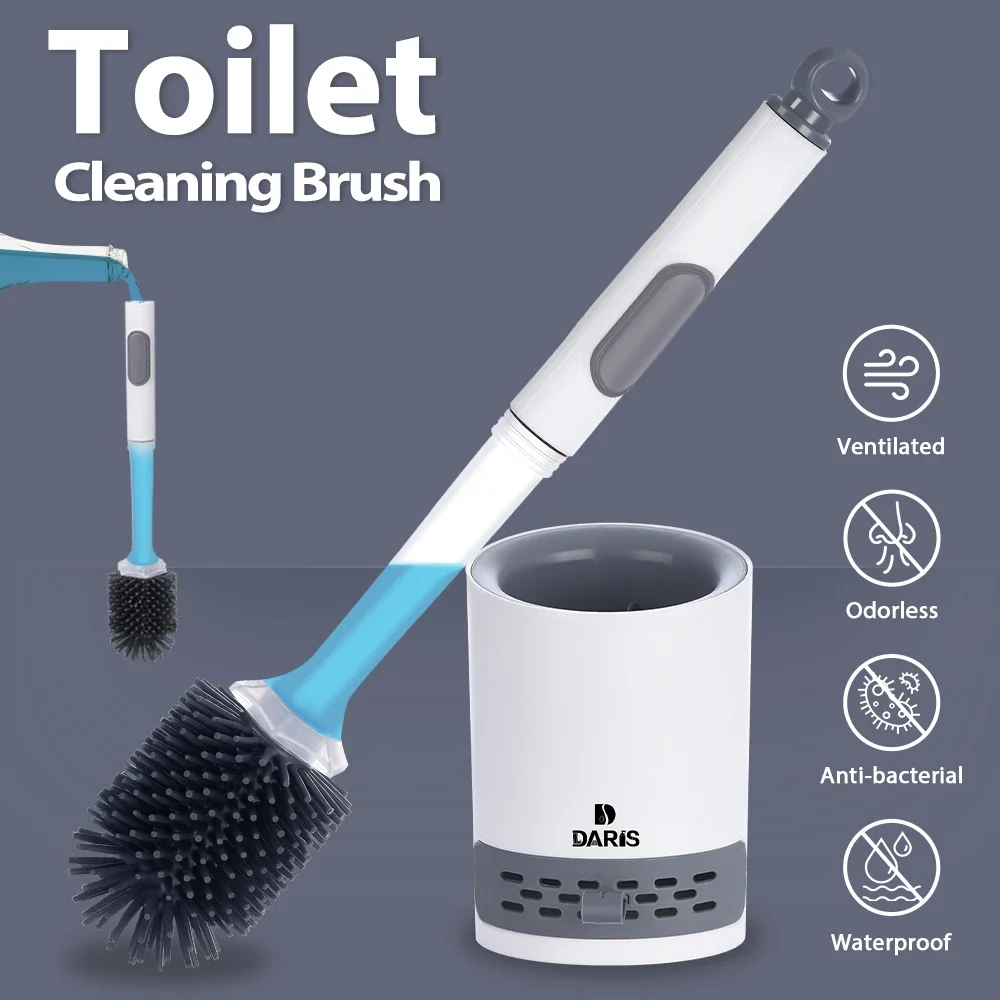 Toilet Brush Set Water Spray Silicone Toilet Brush 40cm Long Handle Refillable Silicone TPR Brush Wall-Mounted Bathroom Cleaning Accessories
