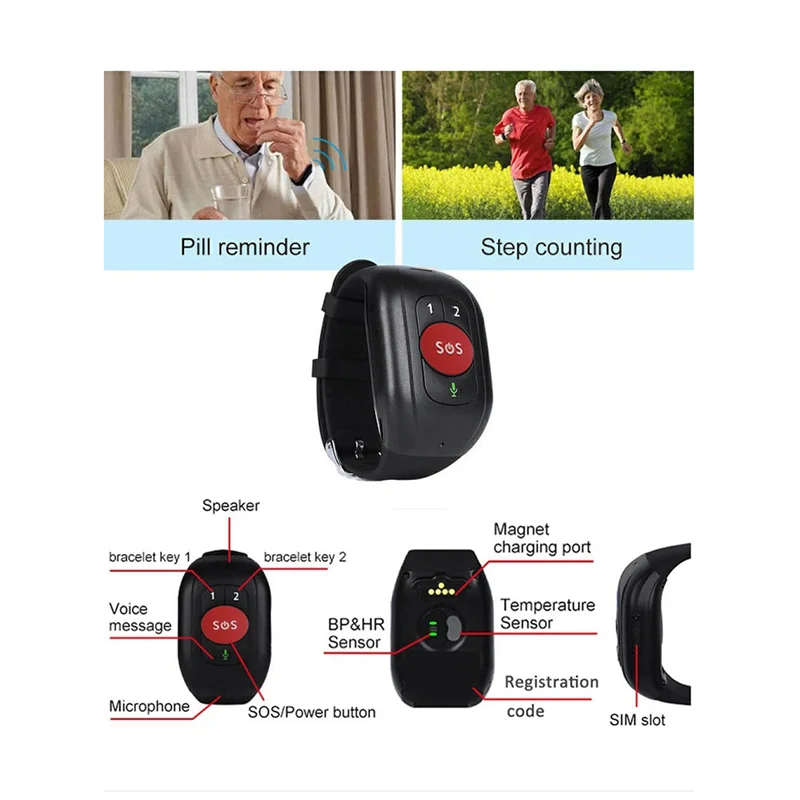 Elderly 4G SOS Watch GPS Tracking Wristband Bracelet Emergency Alarm Heart Rate Blood Pressure Monitor-B Rare