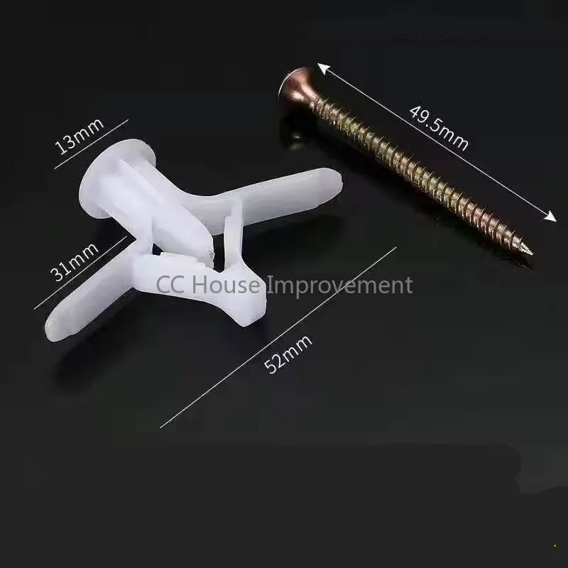 Plastic Airplane Expansion Pipe Curtain Gypsum Board Hollow Wall Expansion Screw 3.5*50+Anchor 8*50 Plugs Up Aging 10 sets/pack plastic expansion screw