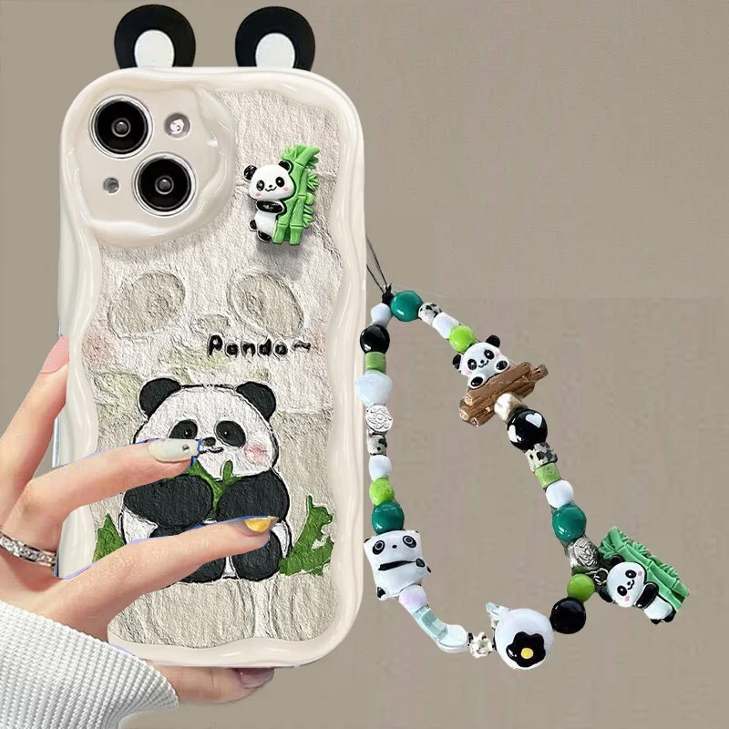 Cartoon Panda Bracelet Phone Case - Stylish and Fun Cover with Attached Bracelet