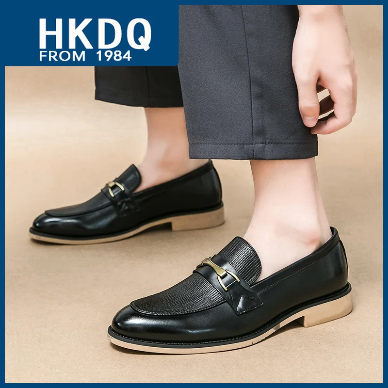 

HKDQ Classic Black Man Dress Shoes Business Casual Formal Leather Loafer For Men Fashion Slip-on Pointed Toe Men's Social Shoes