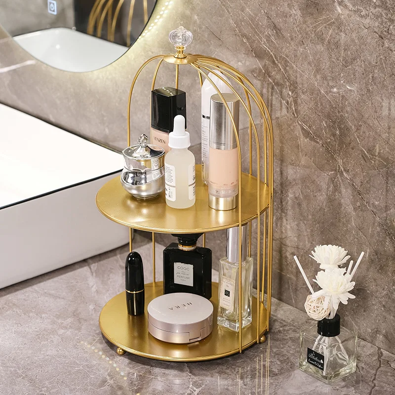 Metal Bird Cage Makeup Organizer Cosmetic Organiser Cosmetic Storage Shelf Bathroom Tabletop Toilet Vanity Organiser Makeup Box 5