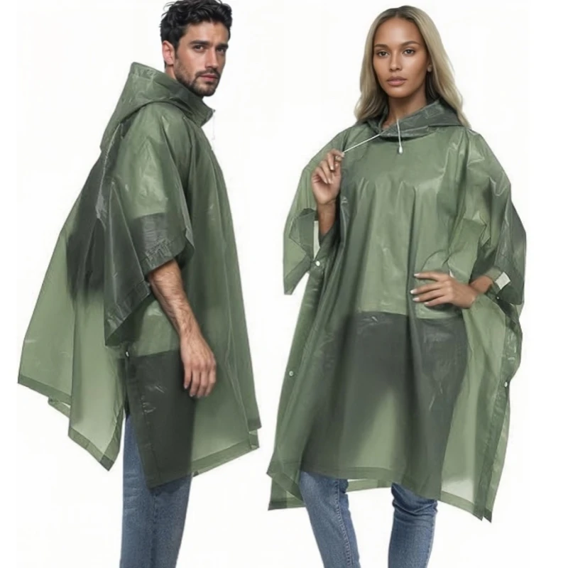 Reusable Rain Ponchos with Drawstring Hood for Adults Waterproof Thicken Rain Coat Outdoor Hiking Raincoat Travel Bicycle Poncho 1