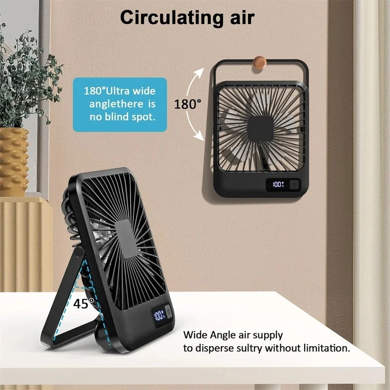 Portable Rechargeable Desk Fan with Adjustable Tilt & Power Display, Ultra Quiet with 5 Speeds