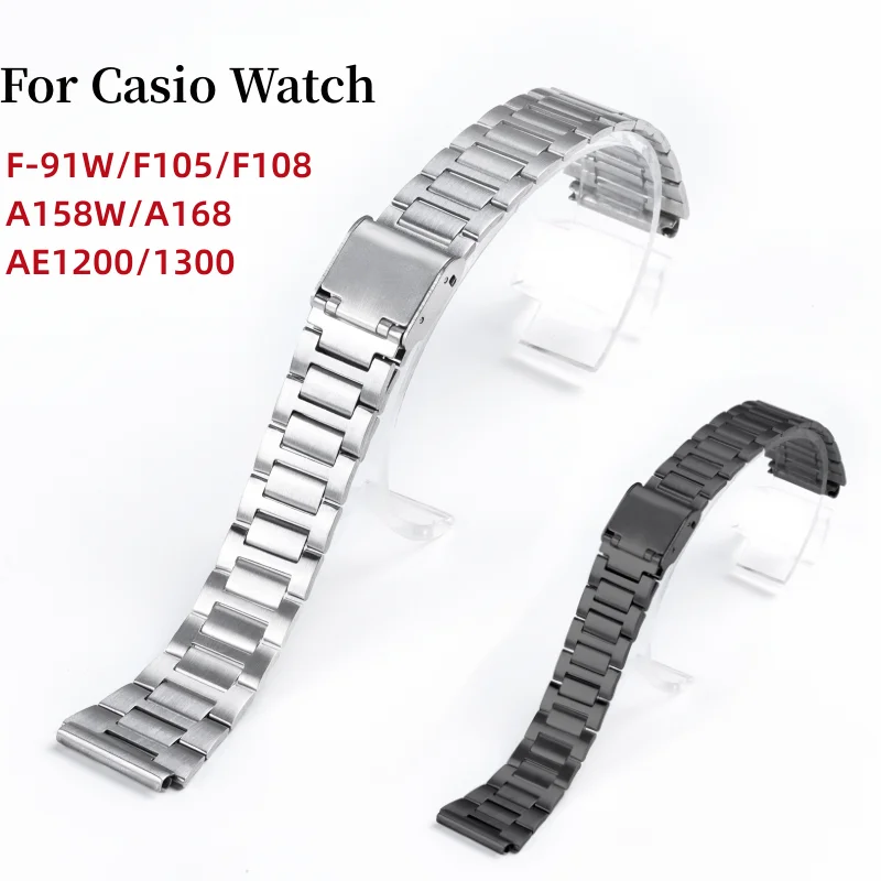 Watch Band for Casio F91W 18mm Stainless Steel Strap for F105 F108