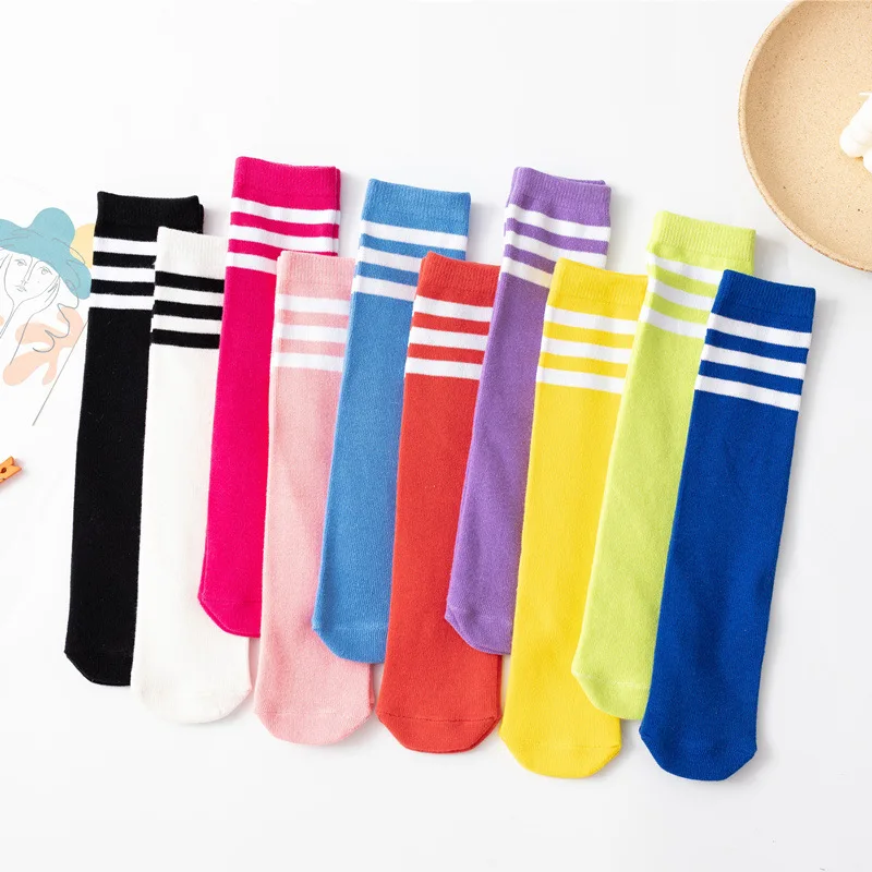 1Pair Knee High Socks Kid's Long Tube School Socks Black/White/Assorted Color Stripe School Children cotton socks children socks cotton knee socks