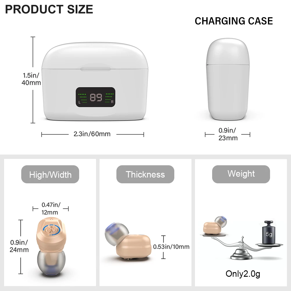 Wireless Charging Hearing Aid-with LED Power Capacity Display Invisible Mini Loudspeaker Suitable for Adults and the Elderly 5