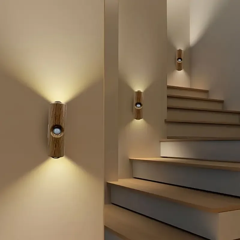 2 4pcs smart led night light walnut color usb rechargeable motion sensor wall lamp with adjustable lighting ideal for bedroom staircase living room decor   rgbmodern lighting usb powered lamp led lights for bedroom 1