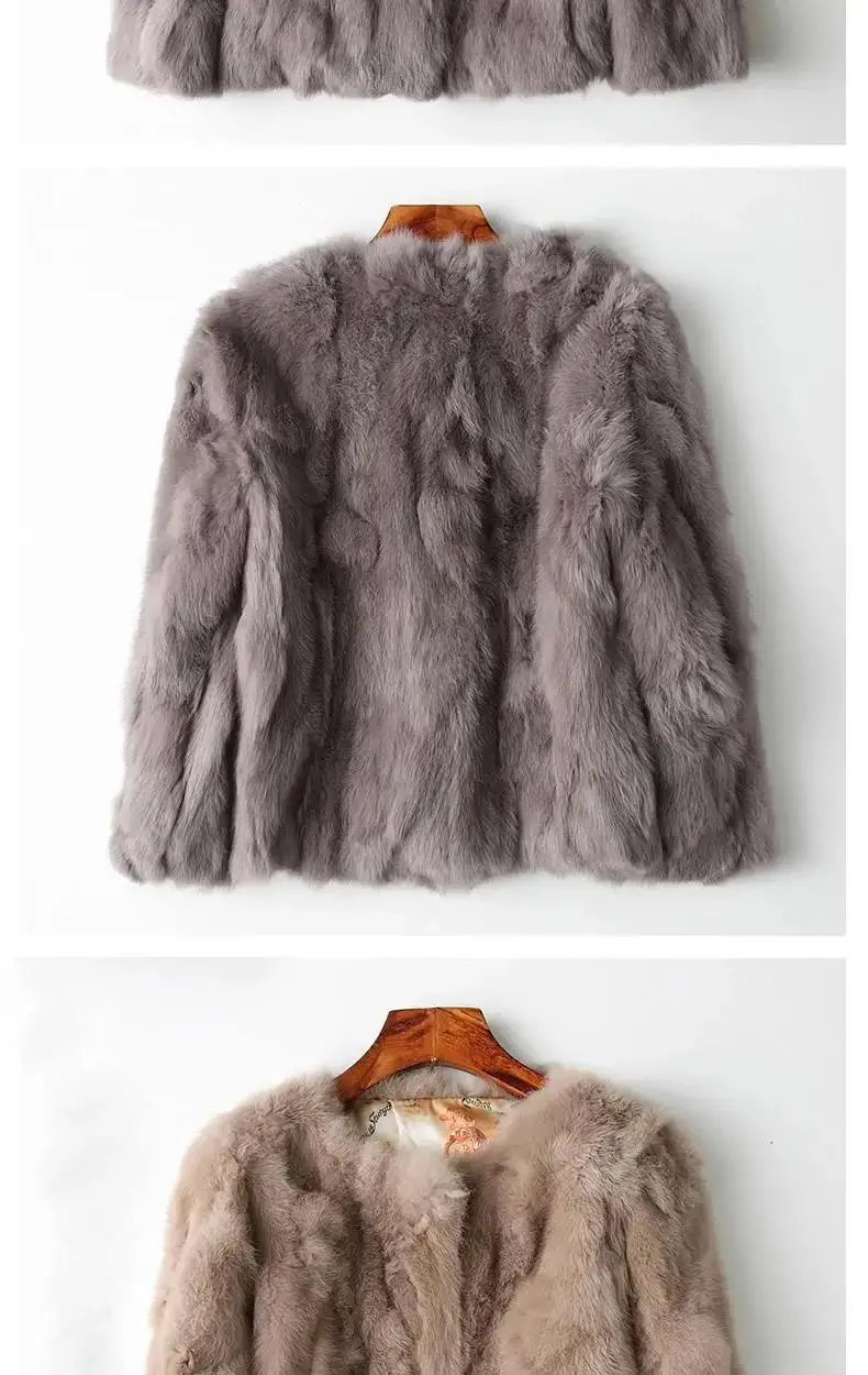 Rabbit Fur Coat - Women's Slim Fit Cardigan, High Waist Long Sleeve Jacket
