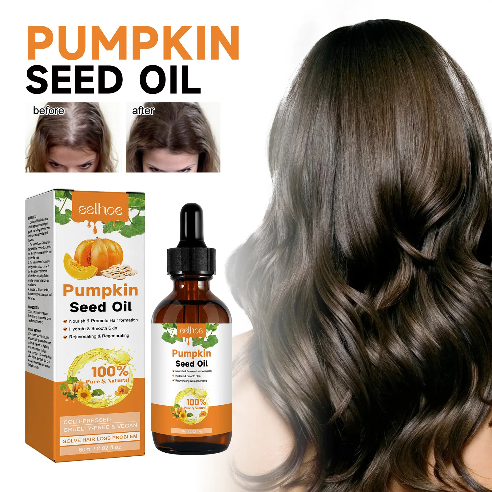 

Pumpkin Seed Oil Hair Growth Essential Oil Nourishing Scalp Repaired Damaged Hair Prevent Hair Loss Essence Hair Care 60ml