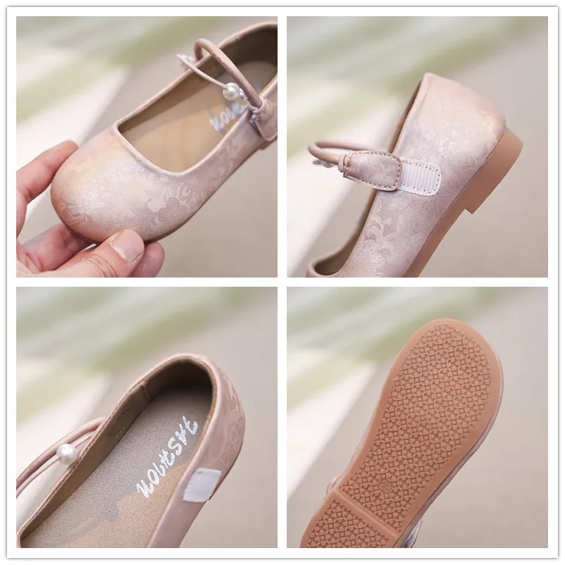 Leather Girls Ballet Flats with Beaded Soft Sole