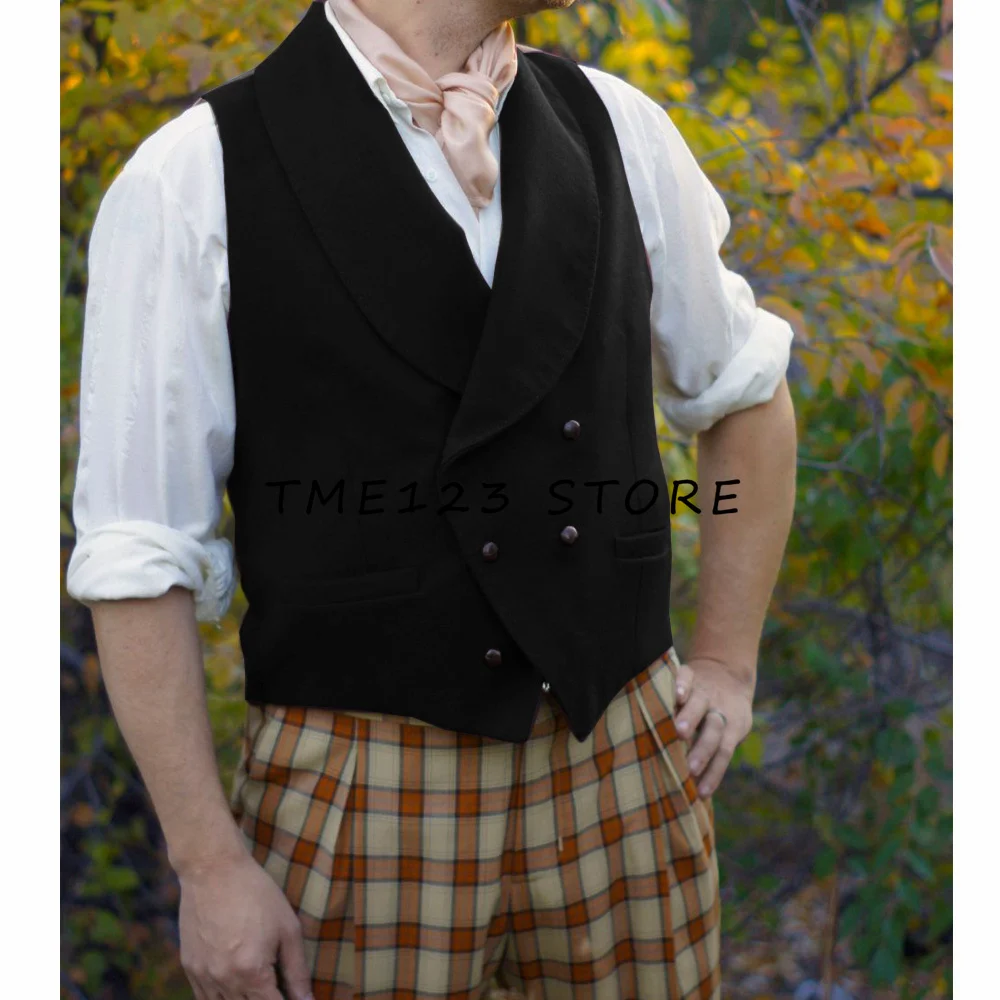 Men's Vest solid color Tailored Collar Double Breasted Male Gentleman Business Waistcoat Jacket Casual Slim Fit Gilet Homme Vest