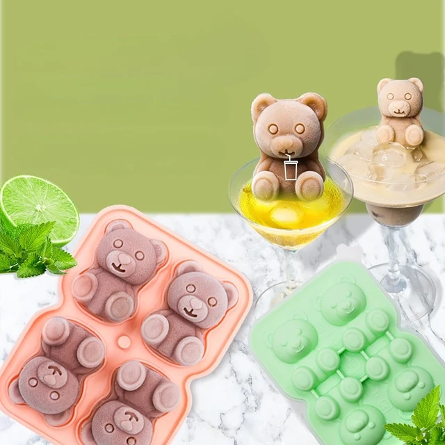 1pc Green Color Cute Bear Ice Cube Mold Silicone 3D Fun Shape Ice