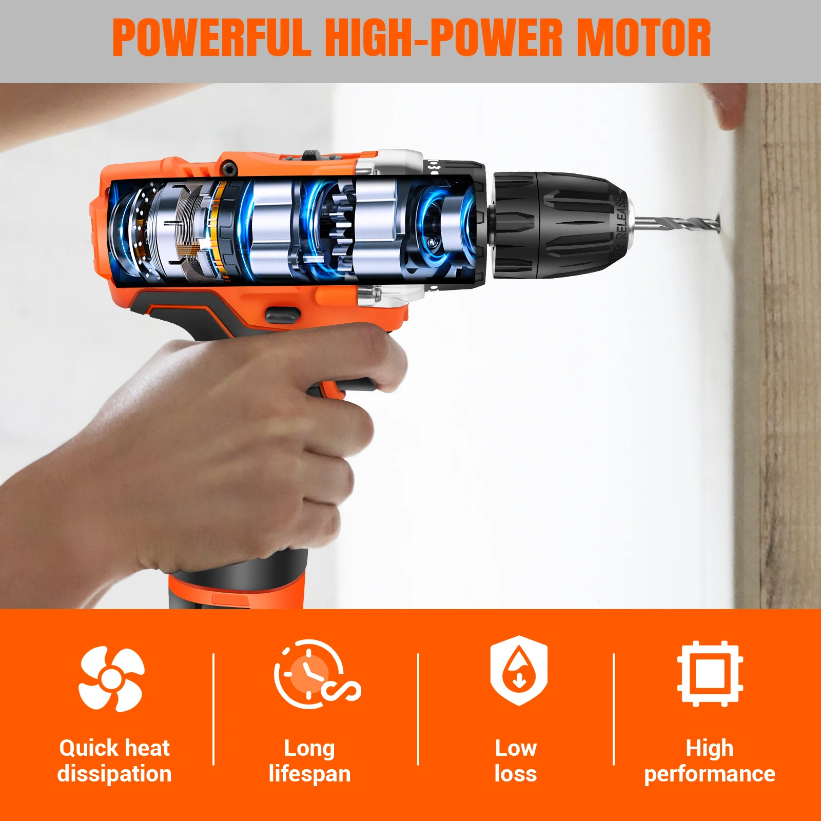 45Nm Cordless Drill Screwdriver with 1 x 1.5 Ah Battery, 2 Speed 400-1400RPM, Forward & Reverse Setting, Screwing and Drilling
