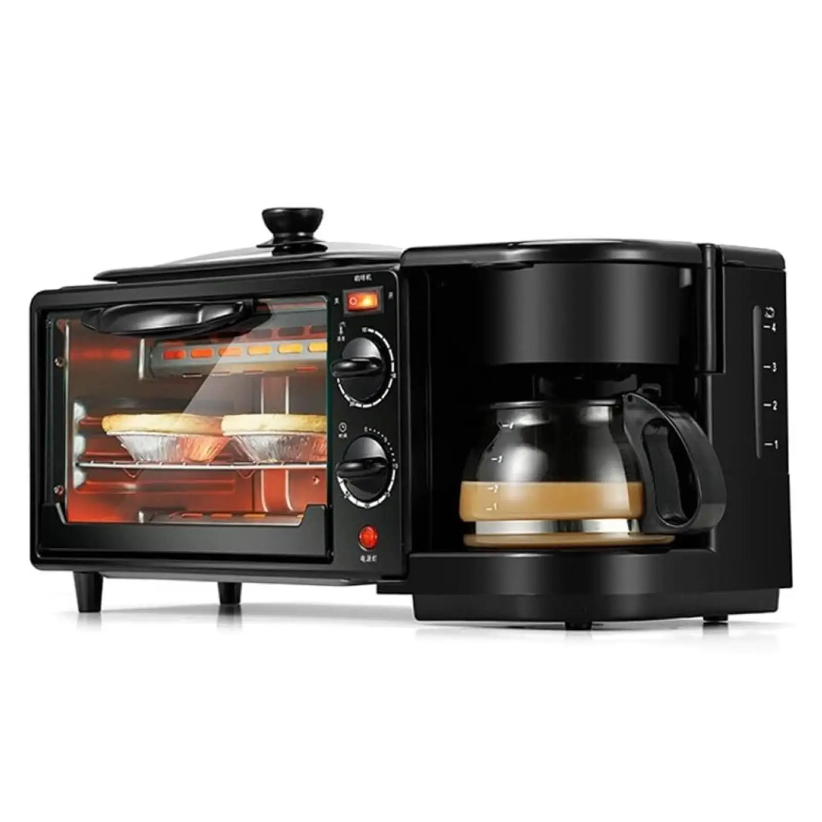 3 in 1 Breakfast Maker Multifunctional Toasters Oven with Timer with Glass Lid Oven Breakfast Maker for Bread Sandwich Egg