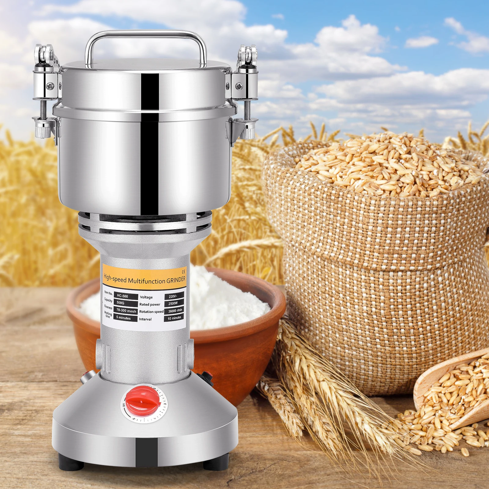 Grain Mill Grinder, High-Speed Grinder Machine, Wheat, Corn, Spices and Nut  Chopper