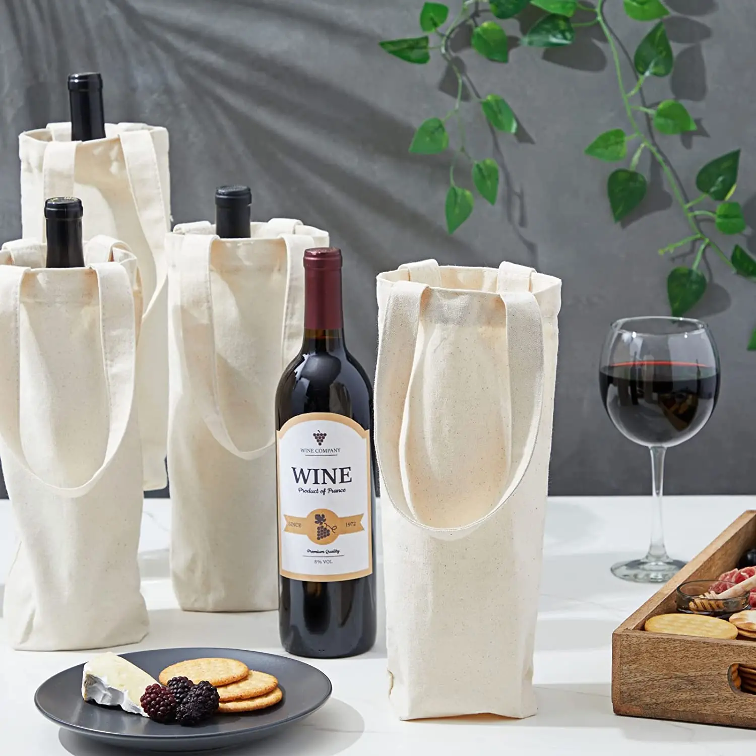 100pcs Plain Single Canvas Wine Bag with Handle Blank Two Bottle Gift