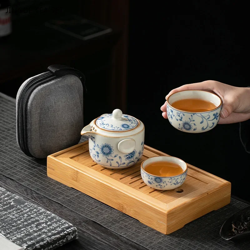 Ru kiln Quick cup a pot a cup set personal special grasping tea maker teapot and cup set camping portable travel tea set