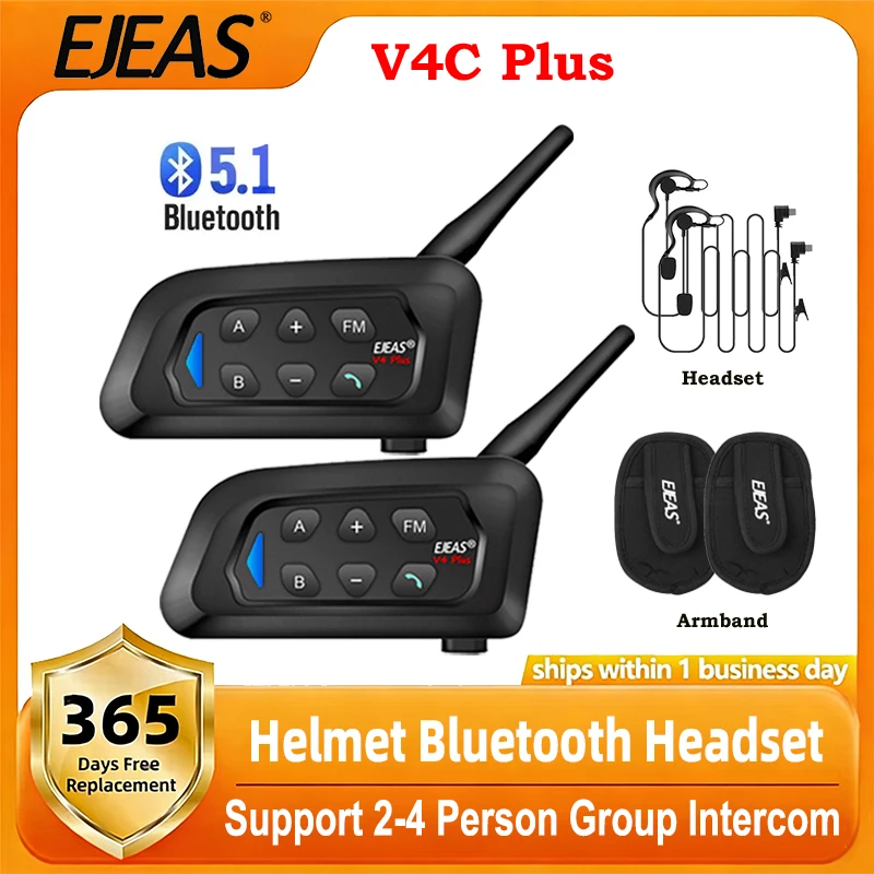 EJEAS V4C Plus Football Referee Bluetooth Headset Support 2-4 Person Group Intercom Headphone Conference Interphone Waterproof