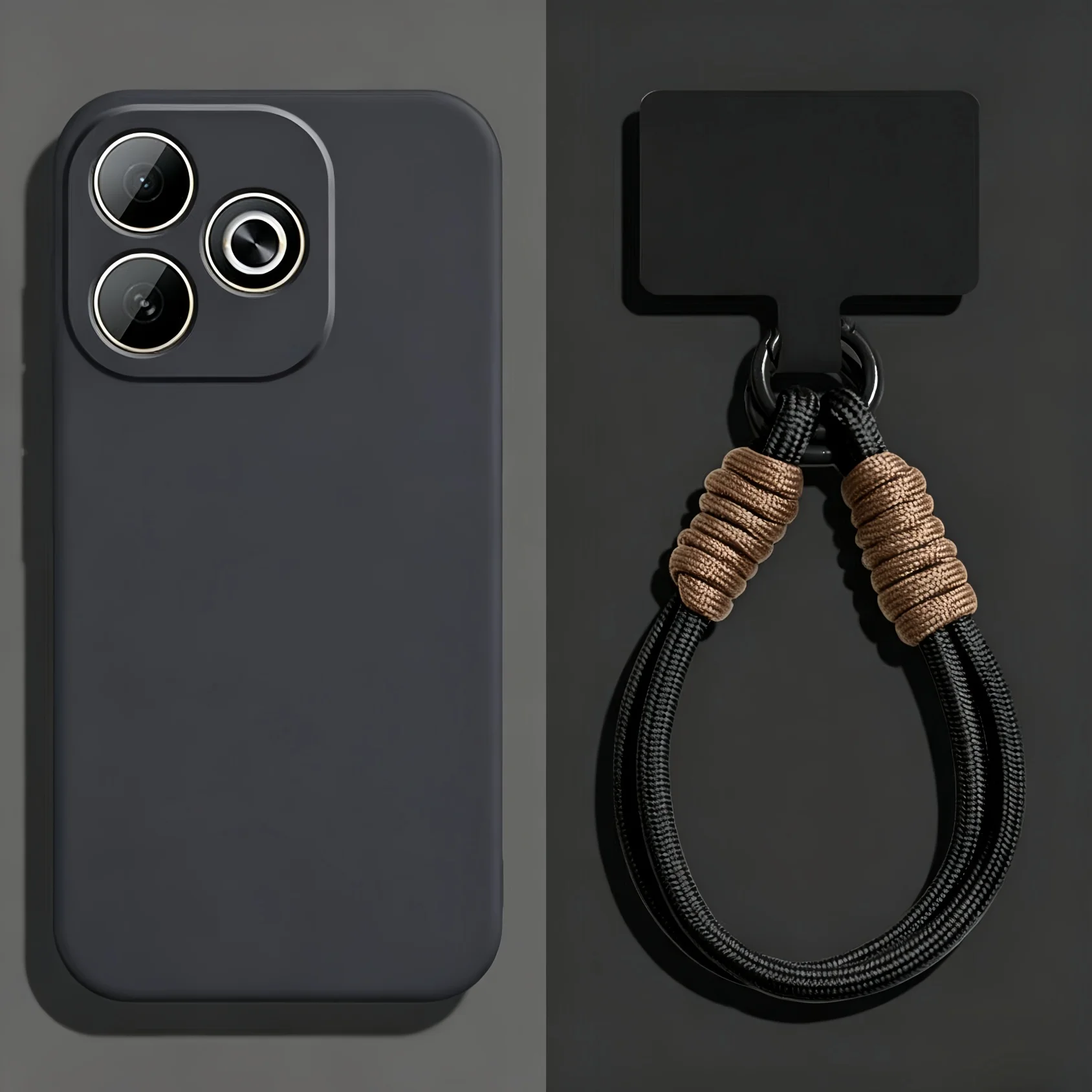 Elegant Solid Color Silicone Phone Case with Woven Wrist Lanyard and Shockproof Protection