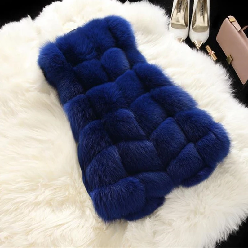 

Faux Fur Vest Women Winter Fashion Nice Long Artifical Fox Fur Vests Jacket Elegant Warm Fake Fox Fur Coats Female Ladies R428